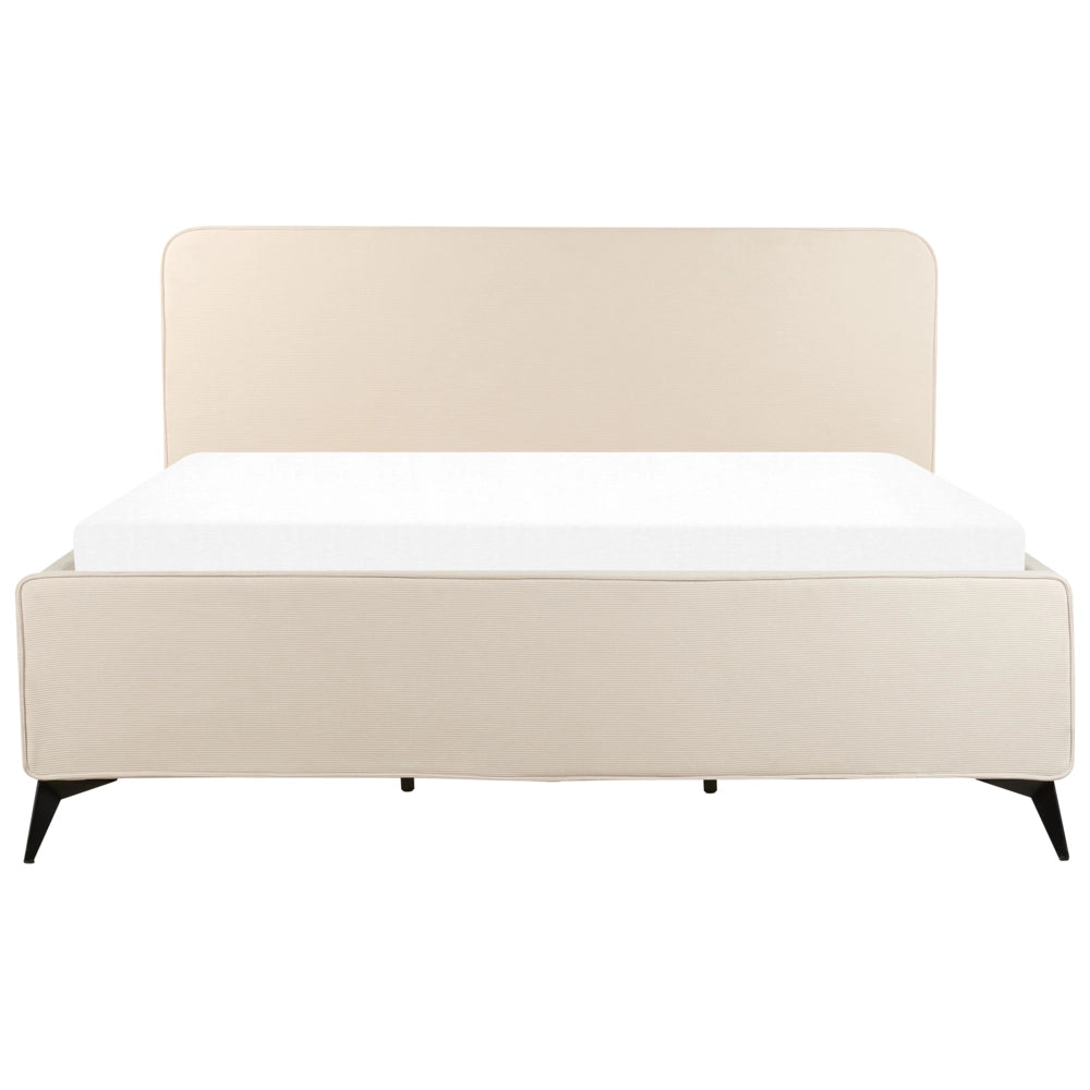 Letto Beige in velluto a coste Gambe in metallo nero 180 x 200 cm a doghe Camera da letto Classica Minimalista