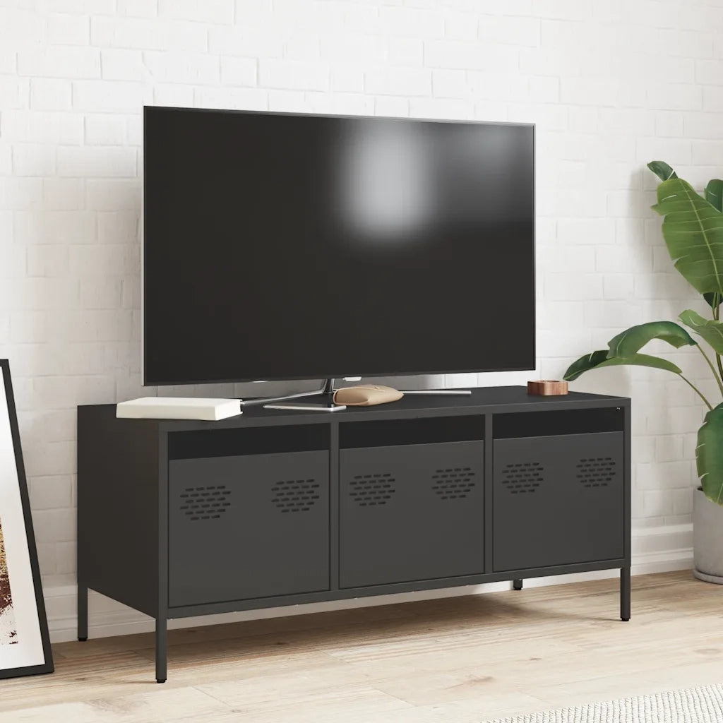 Mobile TV-Credenza per TV-Console TV Nero 101,5x39x43,5 cm in Acciaio Laminato a Freddo 967377