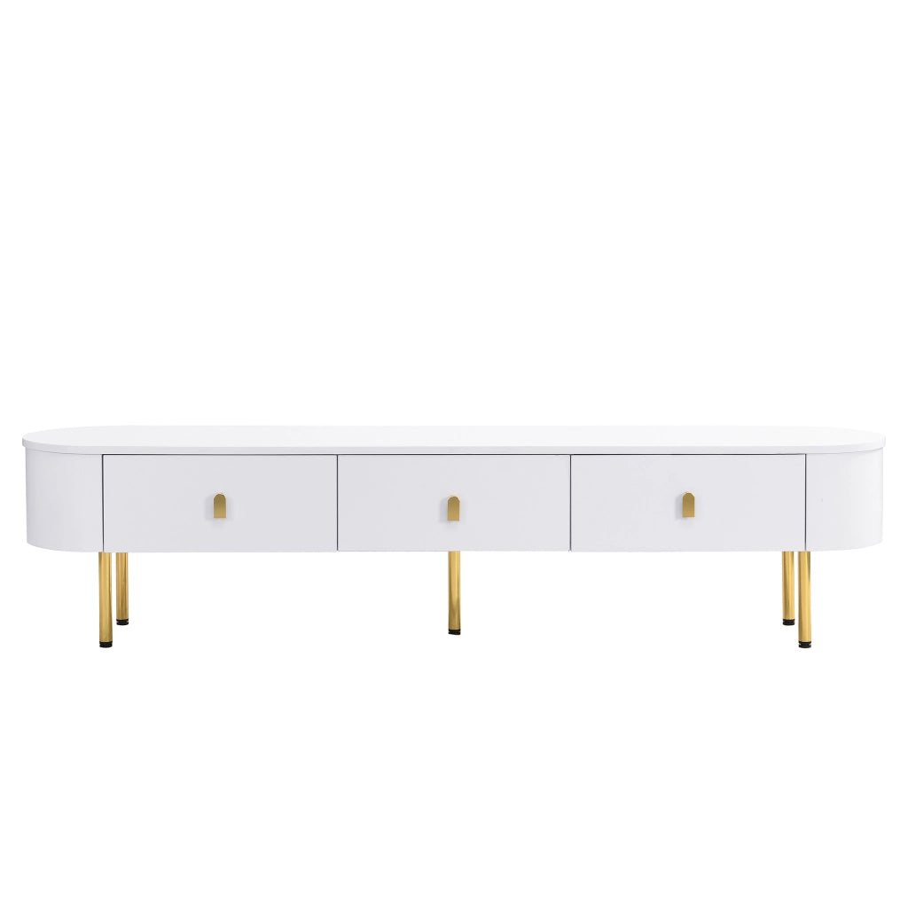 Set tavolino e mobile TV con cassetti in MDF bianco e oro; bordi arrotondati