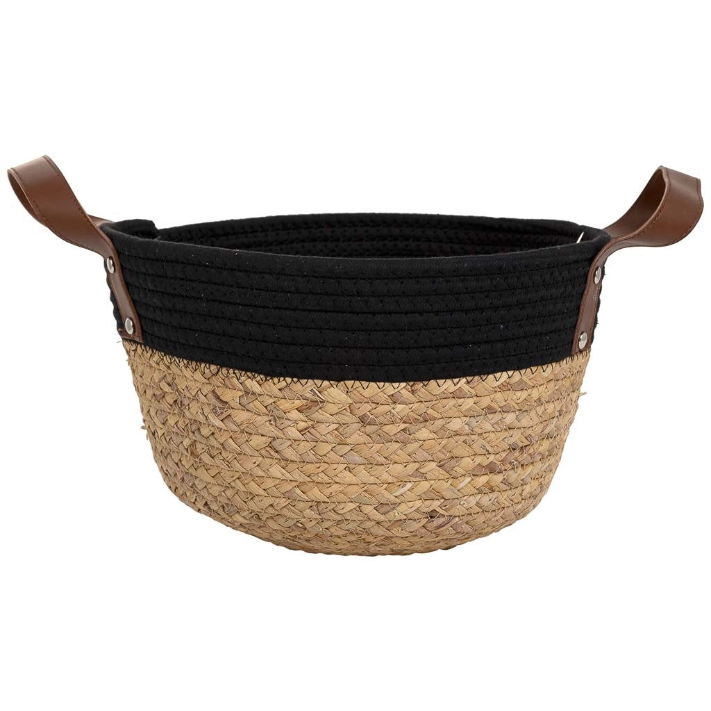 Cesto in fibra naturale e cotone nero d30x17/25h