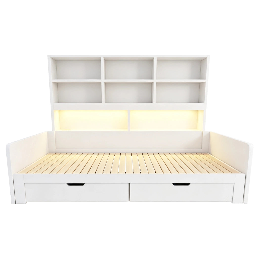 Letto 90x200 cm estraibile con LED e prese in MDF