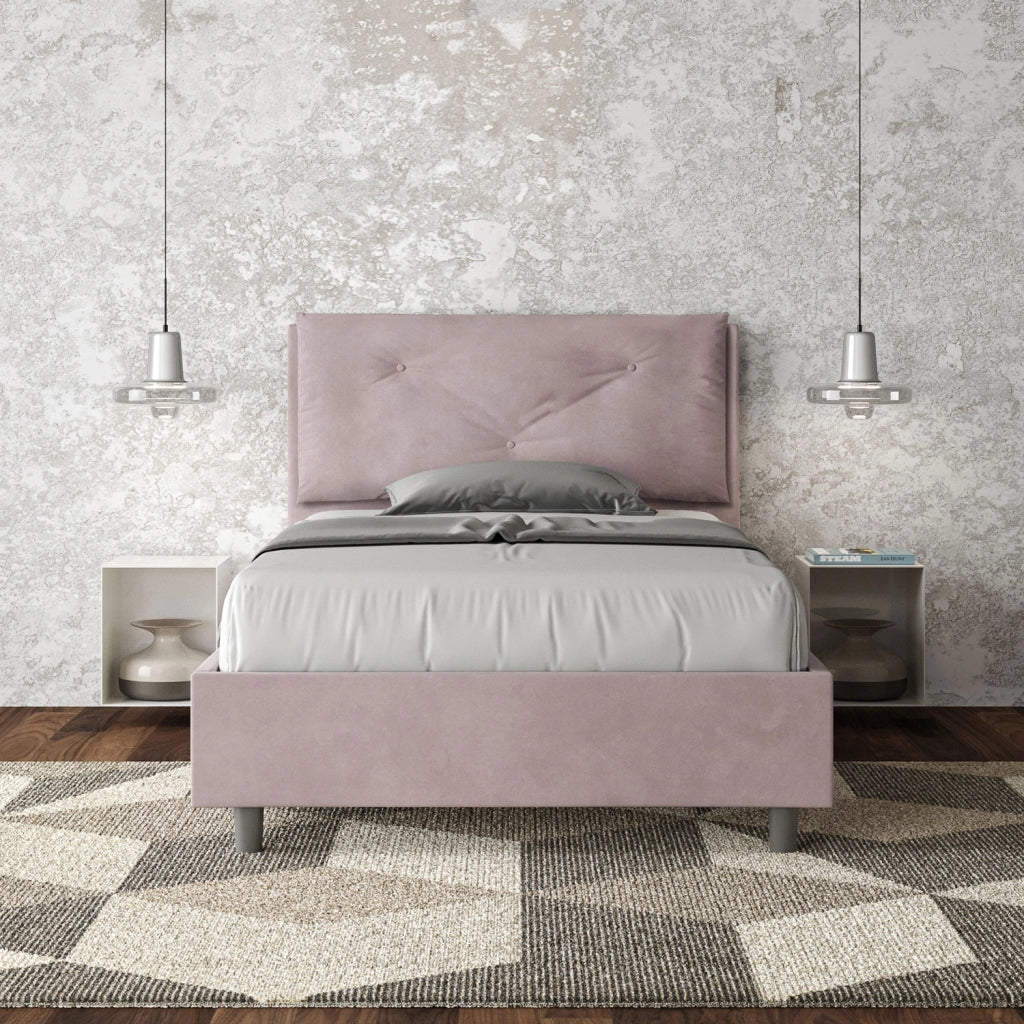 BS COM Letto una piazza e mezza con rete imbottito 130x190 microfibra glicine Large