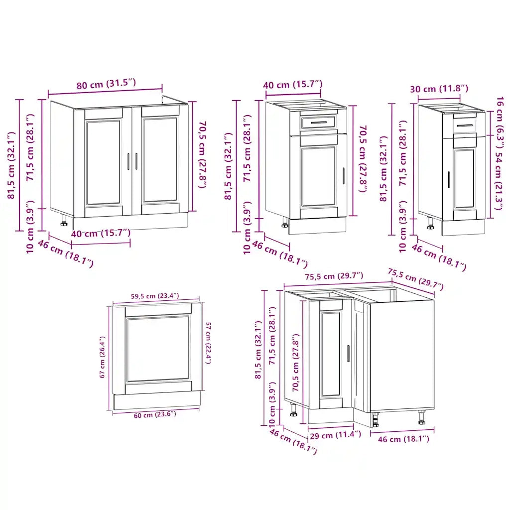 Set Mobili da Cucina 11 pz Porto Neri Legno Multistrato 3314962