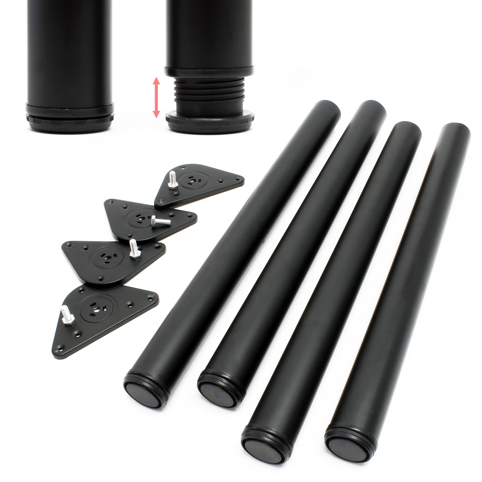 Set 4 gambe tavolo regolabili in acciaio inox nero Ø 60mm 820mm