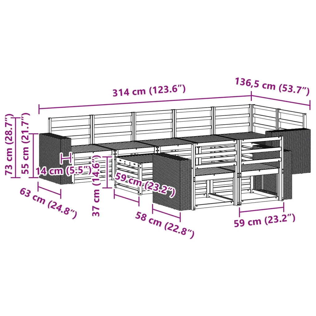 Set divani Legno di Acacia Massello 3384545