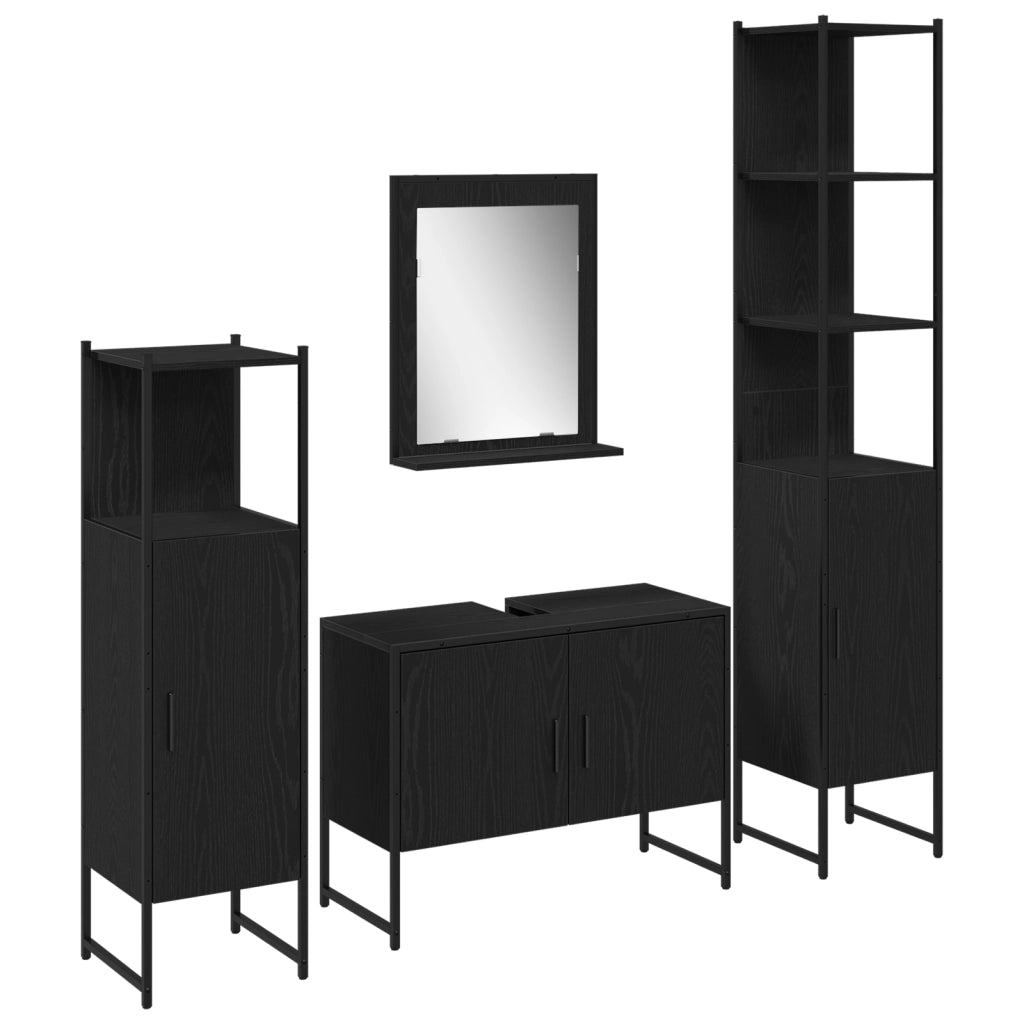 Set di Mobili da Bagno 4 Pezzi Rovere Nero Legno Ingegnerizzato