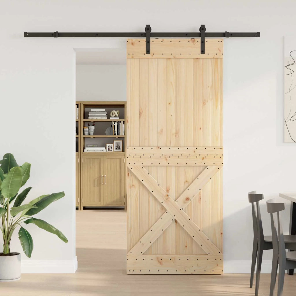 Porta scorrevole NARVIK Naturale e Nero 95 x 210 cm (213,5 cm) 3445357