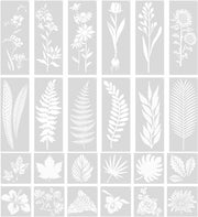 24 Stencil per Scheda di Pittura in Plastica - Fiori e Erba - Riciclabile - per Libri di Attività di Pittura da Appendere