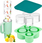 Bicchieri di ghiaccio in forma di cubetti di silicio 20-300-40 oz - 4 reti cilindrica macchina per ghiaccio - coperchio per congelatore - bevande fredde zuppe caffè (verde)