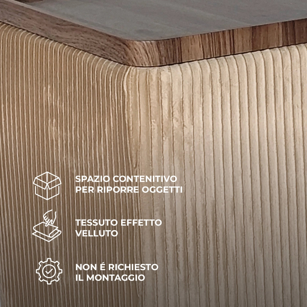 Set 3 Pouf Contenitore Quadrati con Tavolino Rettangolare da Salotto in Velluto e Coperchio in Legno, 2 Pouf Interni Salvaspazio, Tavolino Contenitore Moderno,Poggiapiedi, Seduta Imbottita Crema