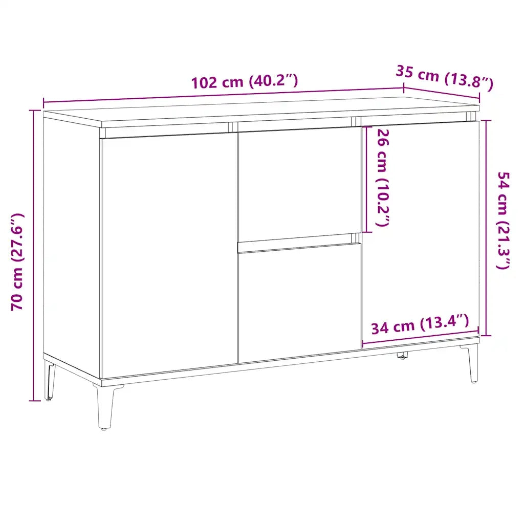 Credenza Rovere Artigianale 102x35x70 cm in Legno Multistrato 856487