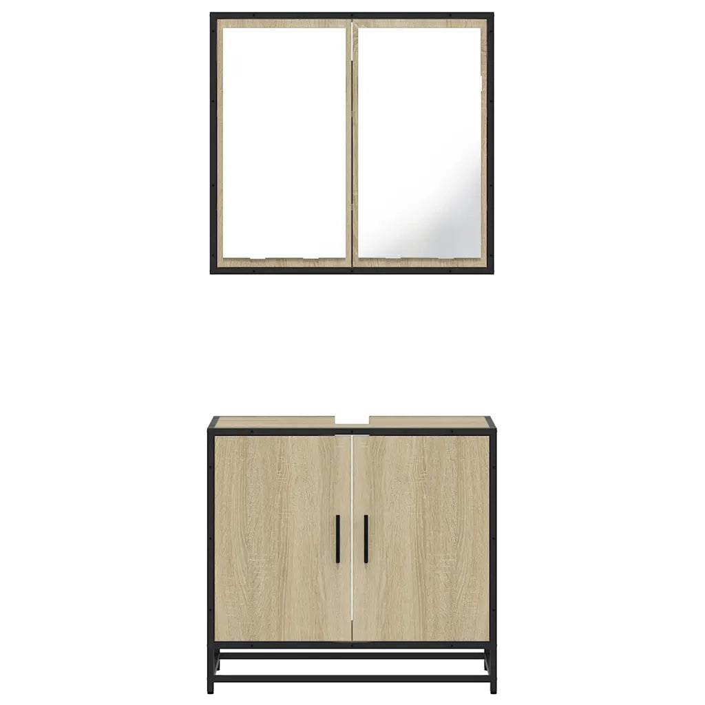 Set Mobili da Bagno 2 pz Rovere Sonoma in Legno Multistrato