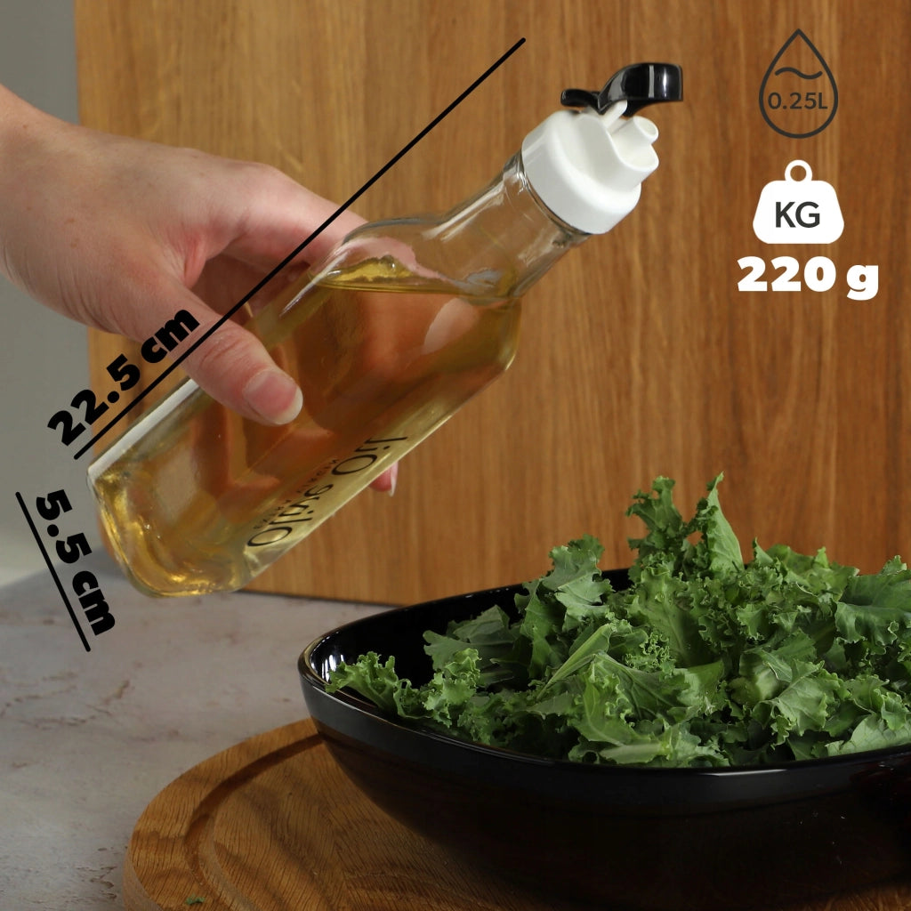 Bottiglia in vetro KADAX per olio d'oliva con dosatore da 250 ml.