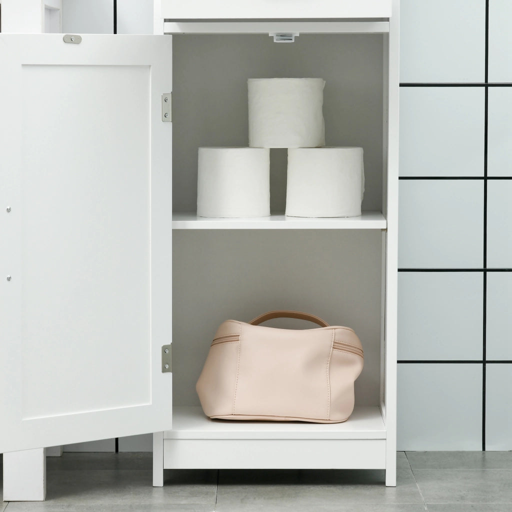 Mobile Colonna Bagno 40x30x164 cm con Mensola Aperta Cassetto e 2 Armadietti in Legno Bianco