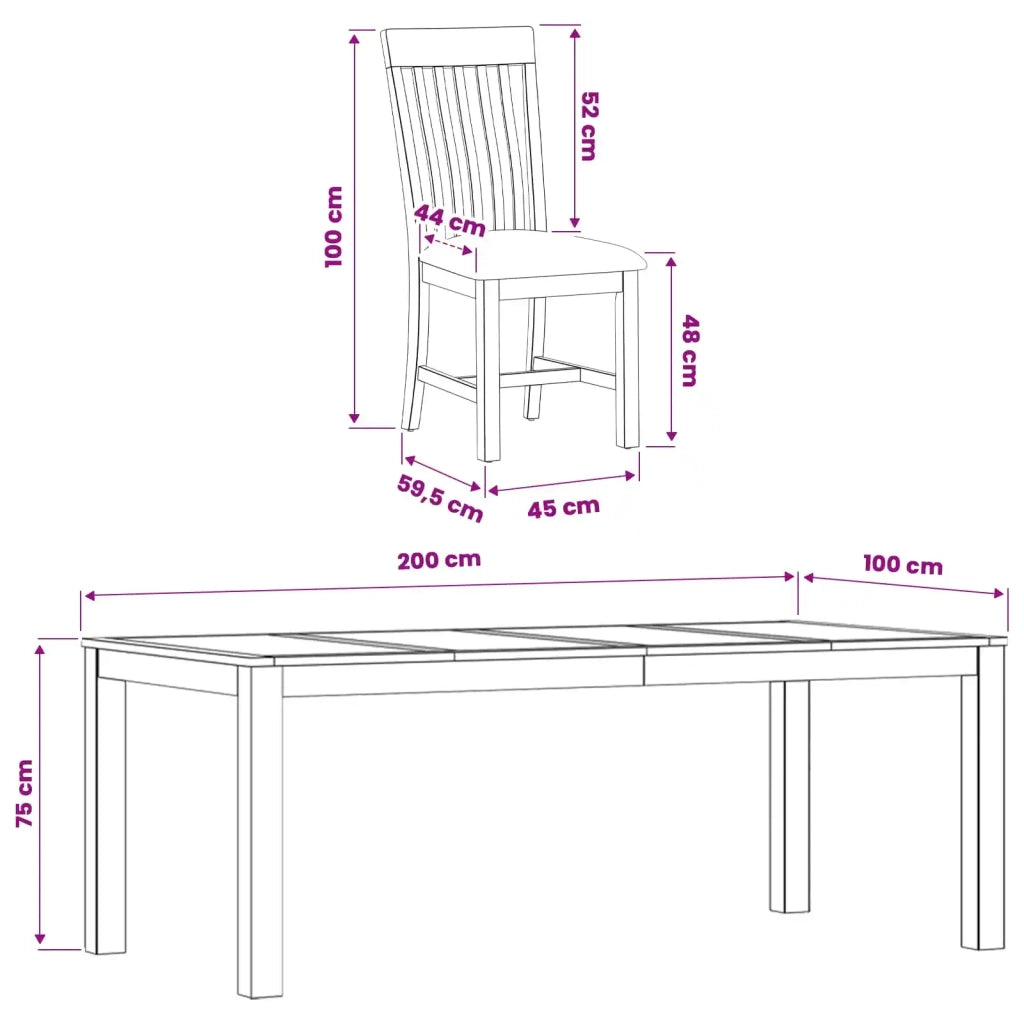 Set da pranzo 7 pz Beige Legno di Quercia Massello 3430393