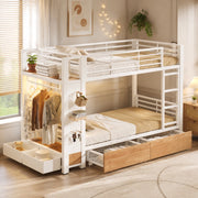 Letto a castello 90x200 cm in MDF e metallo; bianco; con LED e 2 cassetti