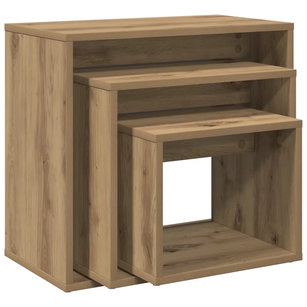 Tavolini Impilabili 3 pz | Tavolo laterale Rovere Artigianale Legno Multistrato