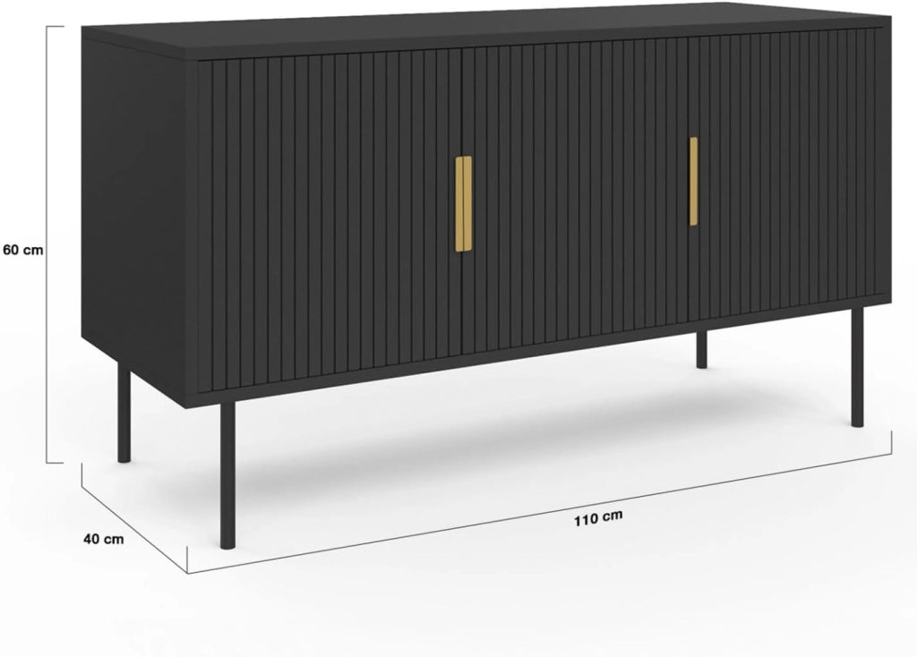 110 cm MARCEL credenza nera a 3 ante con effetto dogato