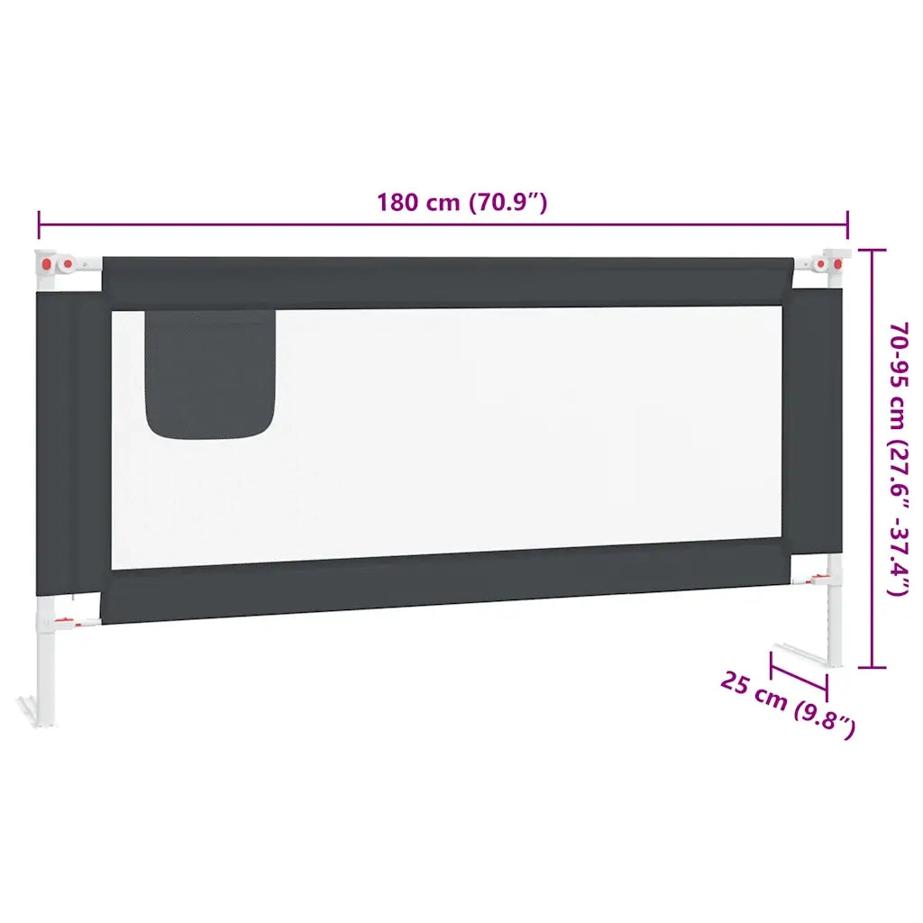 Sponda Letto Sicurezza Bambini Grigio Scuro 180x25 cm Tessuto 10231