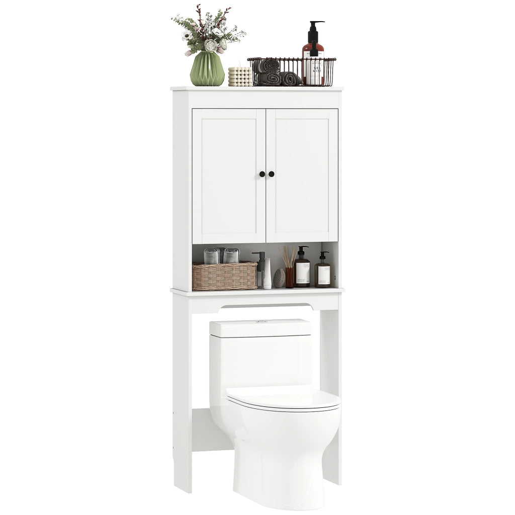 Mobile Bagno Sopra WC con Ante e Ripiano ¨C Zephmum ¨C Bianco Legno 65x22x161 cm