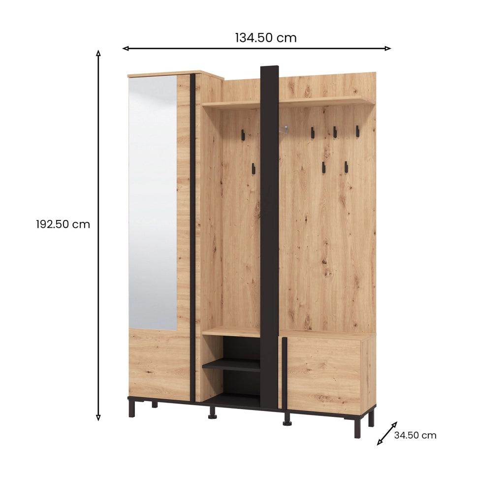 Pandino, Mobile da Ingresso Specchio Incluso, 134.5x34.5x192.5h cm Marrone Rovere Nodi