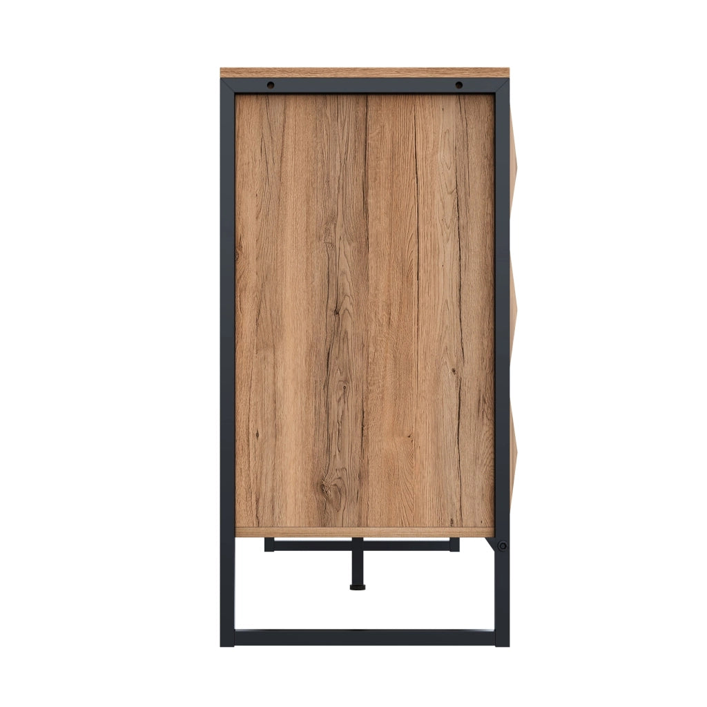 Credenza moderna 120x40x80 cm con 6 cassetti; nero e legno naturale
