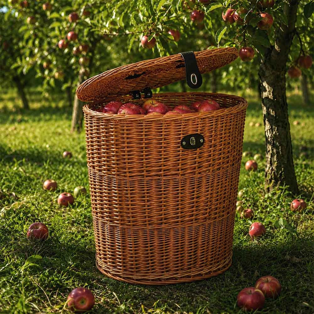 Cesto in vimini gerla lux con coperchio e tracolla 52.5 cm x 40 cm h 51.5