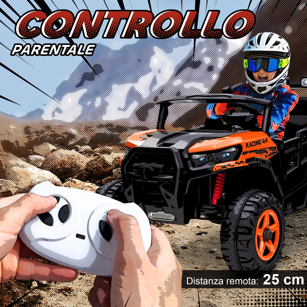Macchina Elettrica per Bambini 3-8 Anni 24V Fuoristrada a 2 Posti Doppio Motore Telecomando e Soft Start Arancione