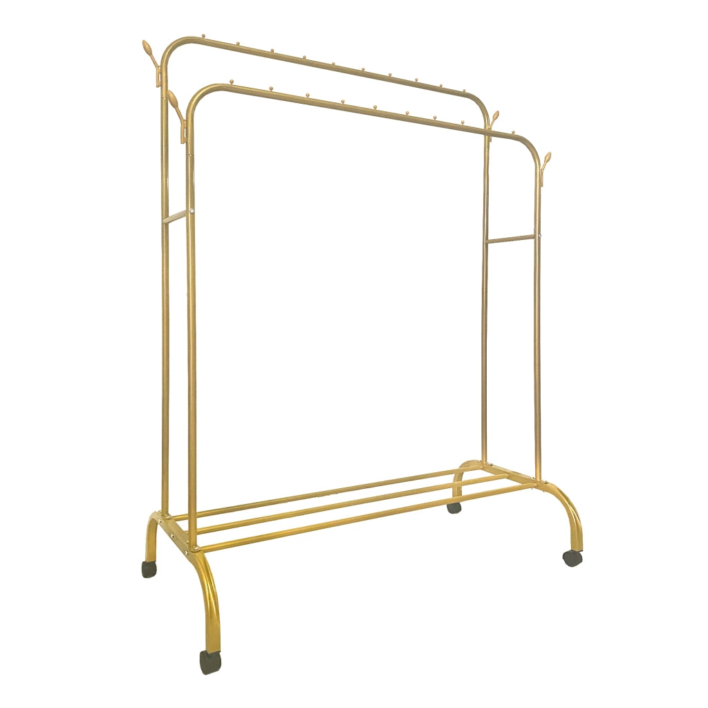 Appendiabiti Donkey Premium Maxi a 1 supporto Nyana Home 152x110x56 cm, 2 barre appendiabiti, 4 ganci laterali, 1 ripiano inferiore Oro.