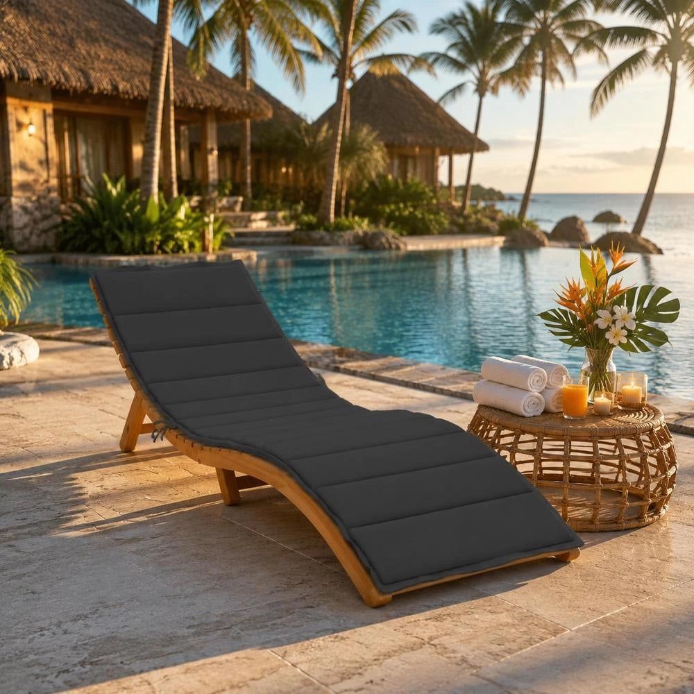 Sun Lounger Cushion, Black, 200x50x3 Cm, Oxford Fabric