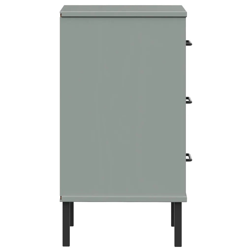 Comodino con Gambe in Metallo Grigio Legno Massello Pino OSLO cod mxl 30233
