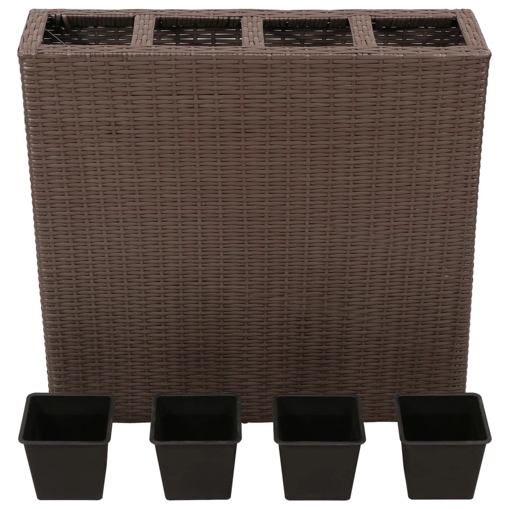 Set di 2 aiuole rialzate per piante fiori e 4 vasi in resina intrecciata marrone 02_0001361