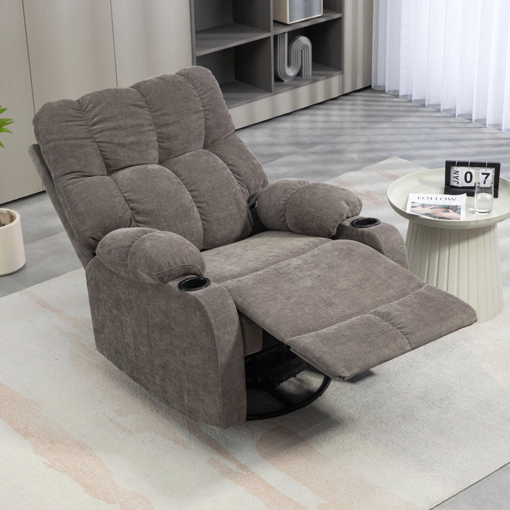 Poltrona Relax Girevole con Poggiapiedi ¨C Zephmum ¨C Beige 88x96x108cm
