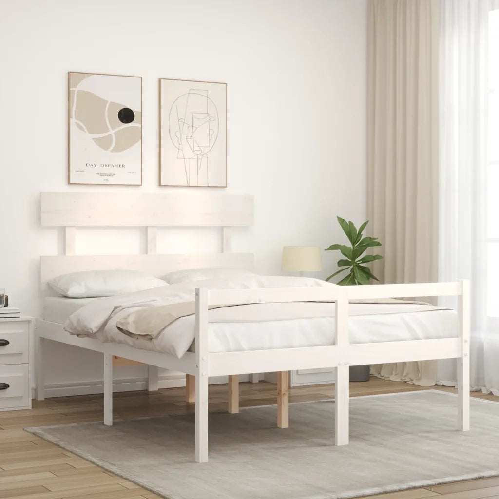 Letto per Anziani-Struttura Letto per Anziani  Bianco Testiera Small Double Legno Massello 749025
