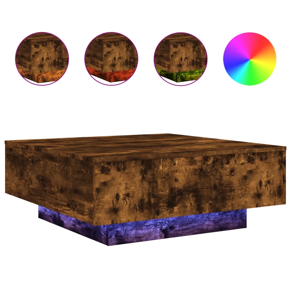 Tavolino da salotto | Tavolino da caff¨¨ | Tavolino da Soggiorno con Luci LED Rovere Fumo 80x80x31 cm