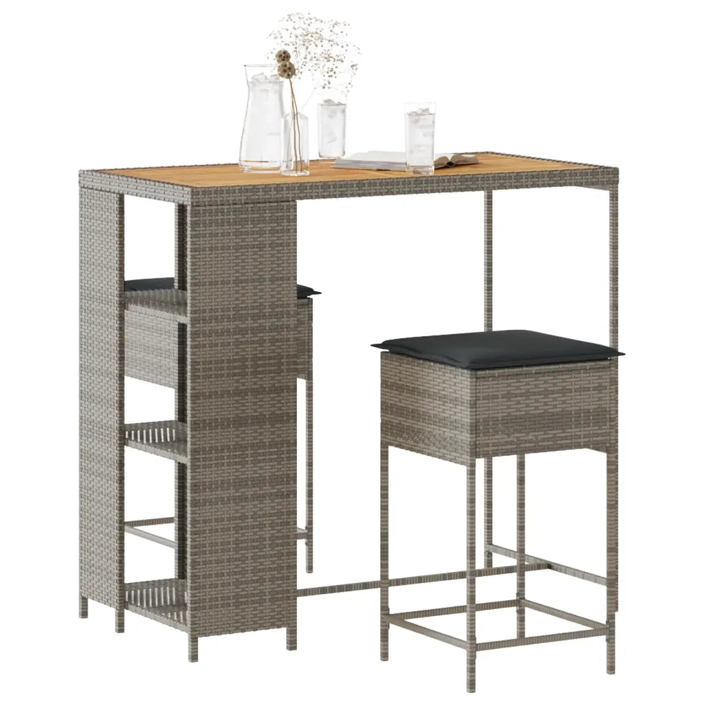Set Bar da Giardino 3pz | Set Salotto da Giardino con Cuscini Grigio in Polyrattan