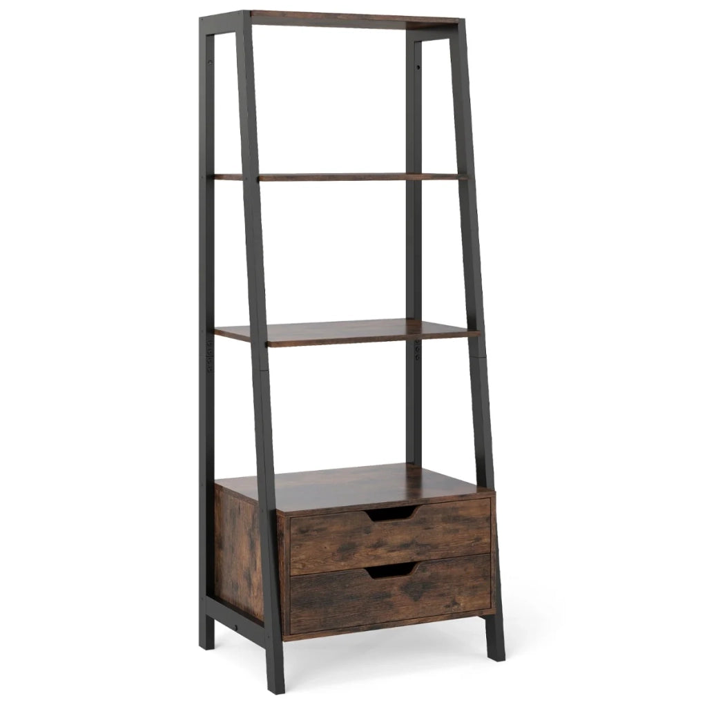 Libreria a scala con contenitore 52 x 40 x 134 cm spazio di archiviazione ottimizzato e maggiore sicurezza stile rustico legno ingegnerizzato marrone 20_0010740