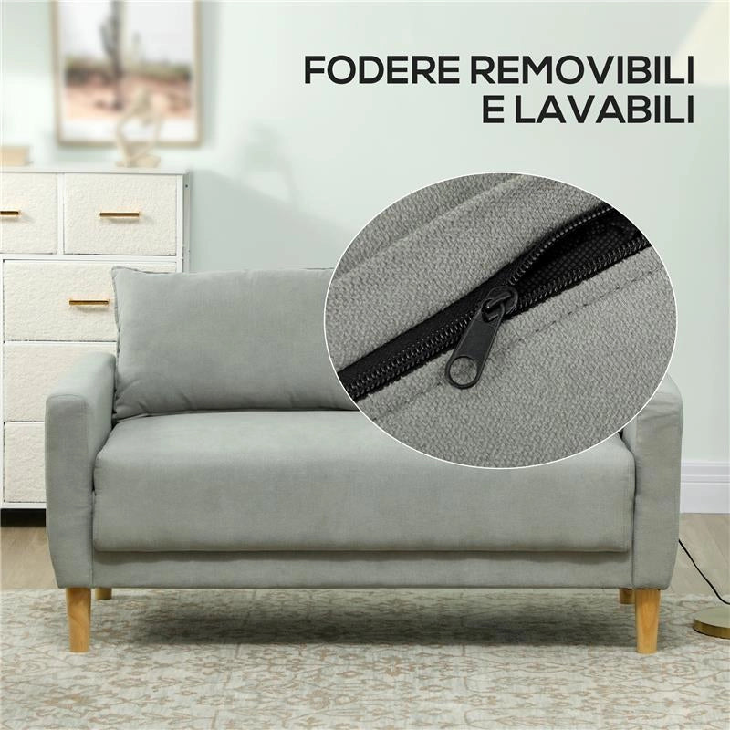 DIVANETTO 2 POSTI VELLUTATO CON VANO PORTAOGGETTI INFERIORE E CUSCINI 140X72X82 CM GRIGIO