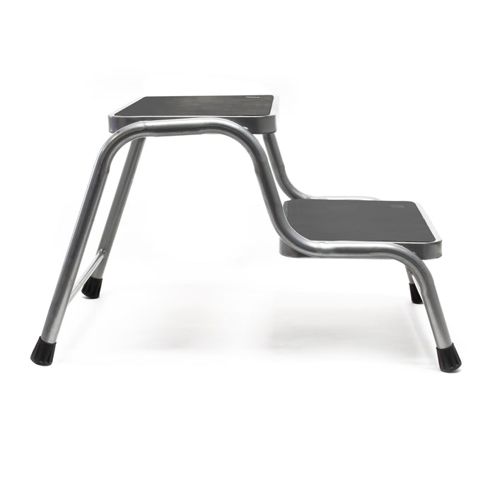 Scaletta 2 gradini, sgabello scaletto con portata 150 kg, doppio gradino in acciaio con 2 gradini antiscivolo