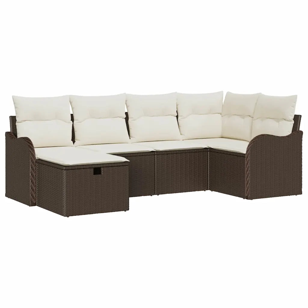 Set Divano da Giardino con cuscino 6 pcs Marrone Poly Rattan