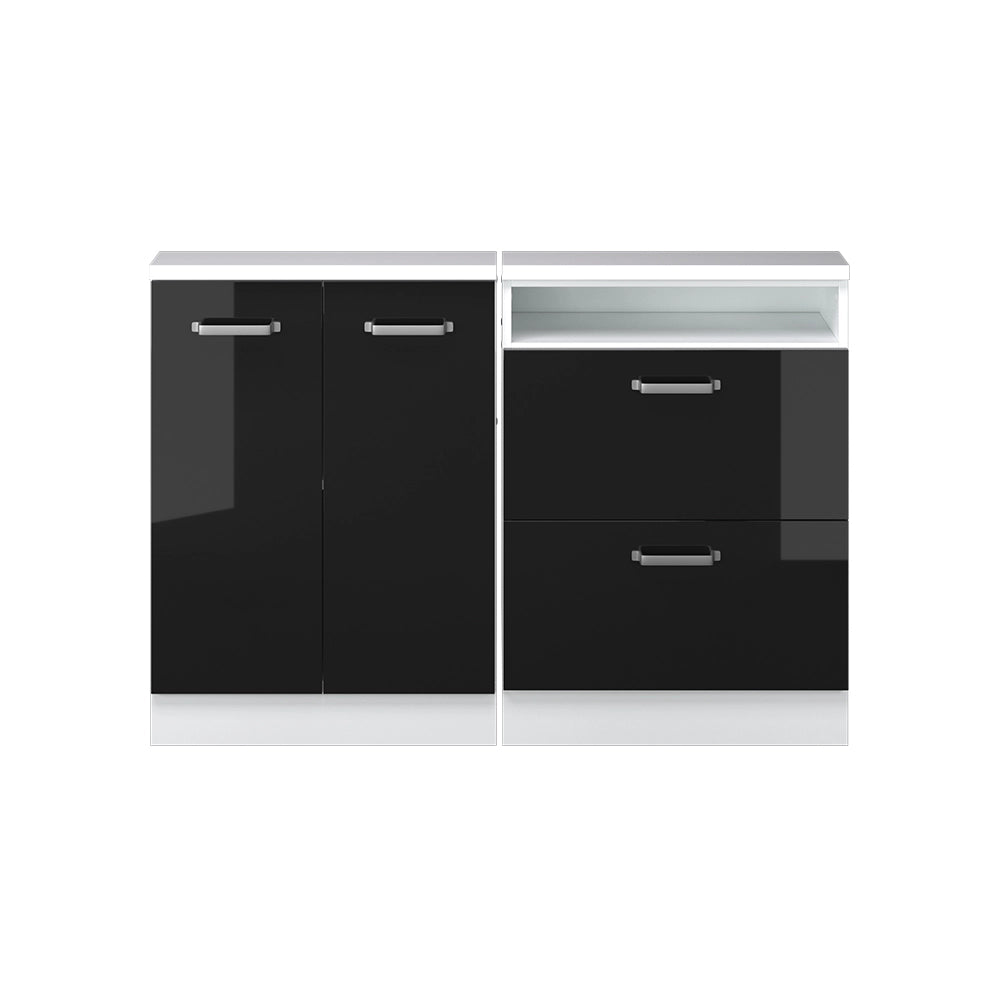 Mobile cucina sottotetto R-Line Nero lucido/Bianco 120 cm Set di 2 Vicco