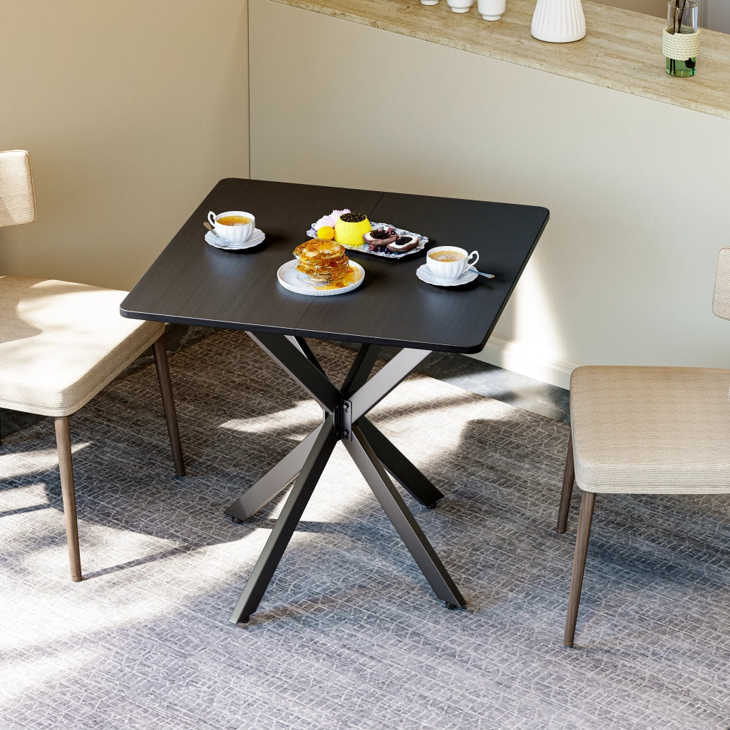 Scrivania lineare con struttura a X in ferro e truciolare, piedini regolabili per home office e cucina, nero, 80 × 80 × 75 cm