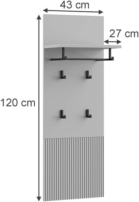 Appendiabiti da parete Eliza, Grigio, 43 x 120 cm