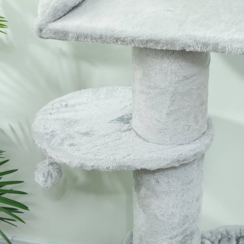 Albero tiragraffi per gatti con sisal, piattaforme multilivello e tessuto felpato, grigio chiaro