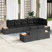 Set Divano da Giardino con cuscino 8 pcs Nero Polyrattan