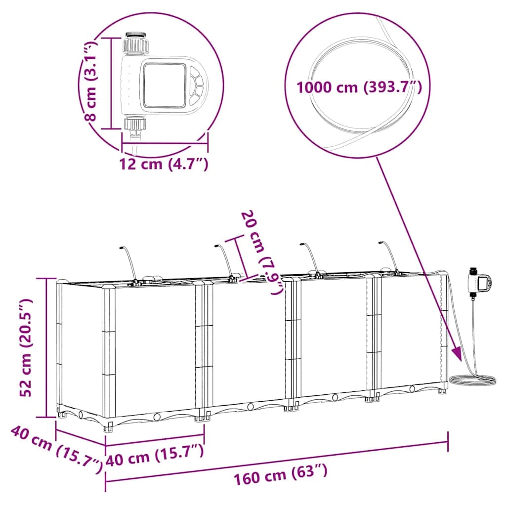 Set di 4 fioriere da giardino moderne 160 x 40 x 52 cm resistenti con sistema di irrigazione acciaio marrone 02_0058532