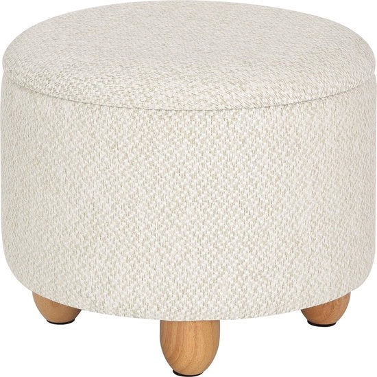 Poche Ronde con Opzione di Alzata - Poche, Hocker, Alzate per Abiti - Opzione di Deposito - MDF e Legno di Abete - Crème - 39x39x33 cm