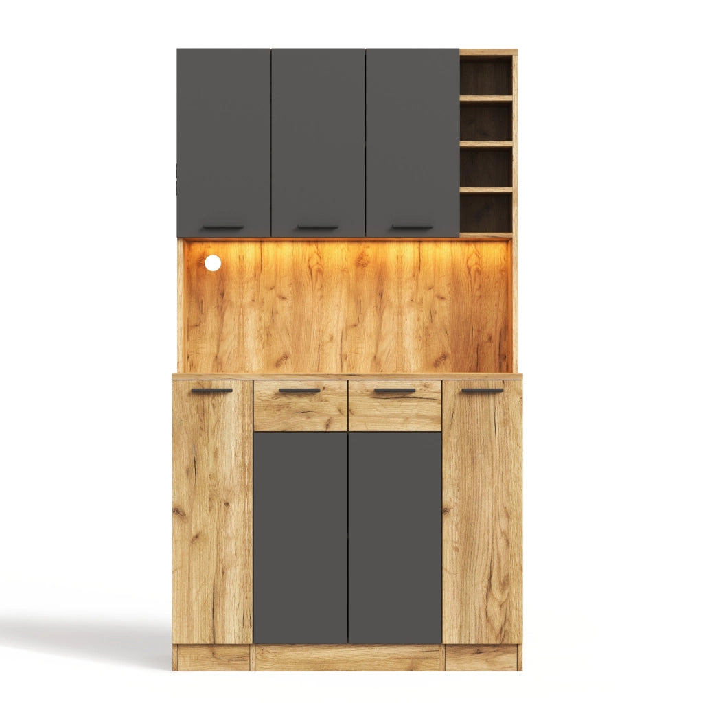 Armadio da cucina 100x40x180 cm con LED RGB e presa in MDF nero e naturale