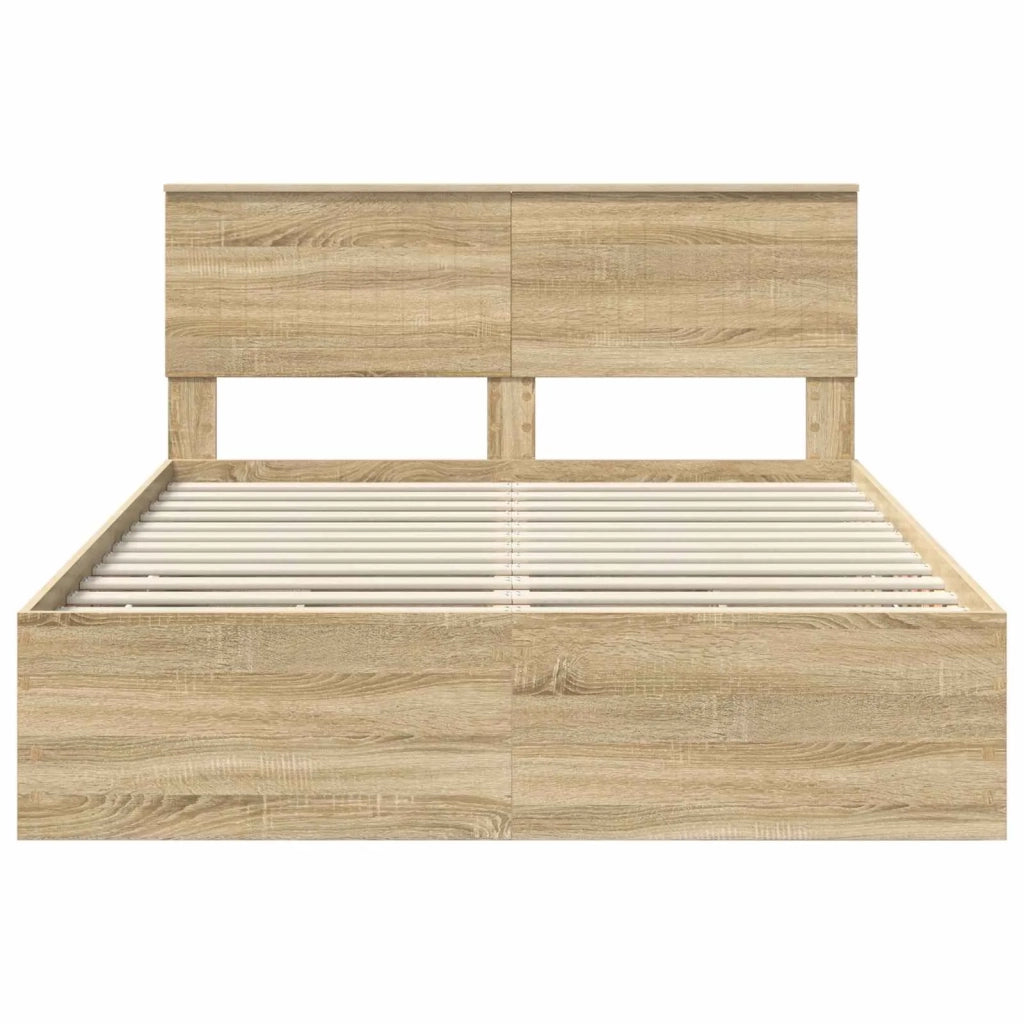 Struttura del letto con cassetto-Giroletto con contenitore-Rete del Letto Rovere Sonoma 140 x 200 cm 309255