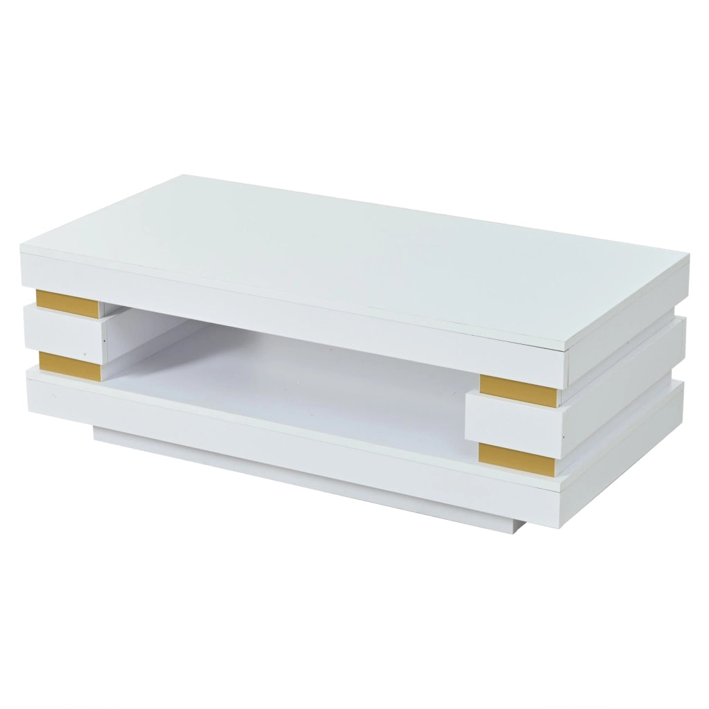 Tavolino lucido, 100 x 50 x 35 cm, design traforato, luci a LED, pannello truciolare, bianco
